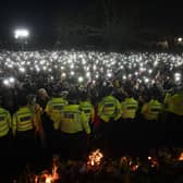 Police officers at the Sarah Everard vigil. Credit: JUSTIN TALLIS/AFP via Getty Images