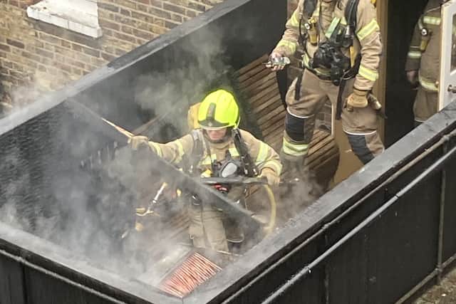 Luckily for Ritchie the firefighters managed to contain the fire to the balcony which is thought to be started by a malfunctioning electrical device. Credit: SWNS