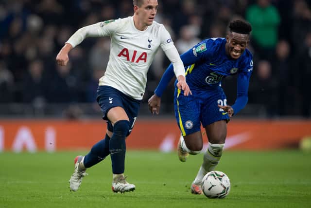 Giovani Lo Celso of Tottenham Hotspur and Callum Hudson-Odoi of Chelsea in action during the Carabao Cup Semi Final Second Leg match between Tottenham Hotspur and Chelsea. Credit: Visionhaus/Getty Images