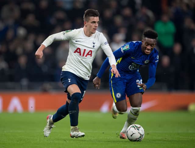 Giovani Lo Celso of Tottenham Hotspur and Callum Hudson-Odoi of Chelsea in action during the Carabao Cup Semi Final Second Leg match between Tottenham Hotspur and Chelsea. Credit: Visionhaus/Getty Images