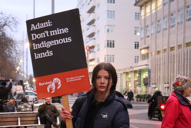 A protester against the Adani Group’s sponsorship of the Science Museum. Credit: Claudia Marquis