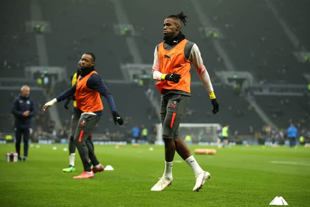 Wilfried Zaha of Crystal Palace warms up prior to the Premier League match (Photo by Steve Bardens/Getty Images)