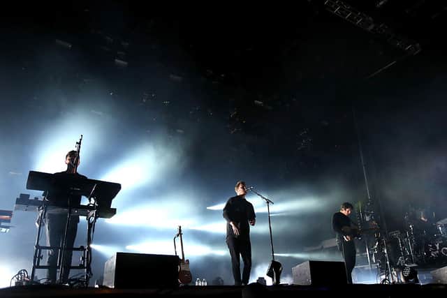 (L-R) Gus Unger-Hamilton, Joe Newman, Cameron Knight and Thom Green of Alt-J perform onstage during day two of the Boston Calling Music Festival. Credit: Mike Lawrie/Getty Images