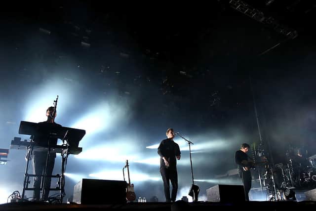  (L-R) Gus Unger-Hamilton, Joe Newman, Cameron Knight and Thom Green of Alt-J perform onstage during day two of the Boston Calling Music Festival. Credit: Mike Lawrie/Getty Images
