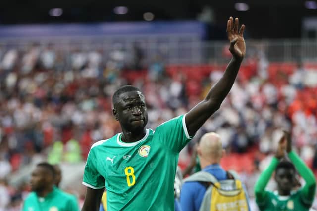Cheikhou Kouyate of Senegal shows appreciation to the fans following his sides victory in the 2018 FIFA (Photo by Kevin C. Cox/Getty Images)