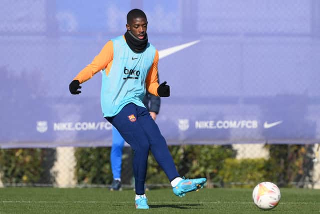 Ousmane Dembele training at Barcelona. Credit: Getty.