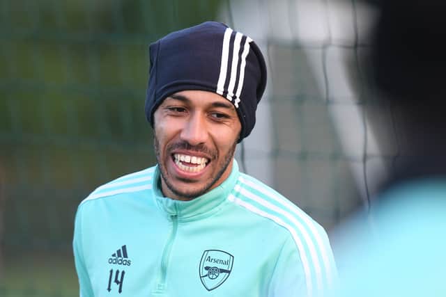 Pierre-Emerick Aubameyang of Arsenal during a training session at London Colney  (Photo by Stuart MacFarlane/Arsenal FC via Getty Images)
