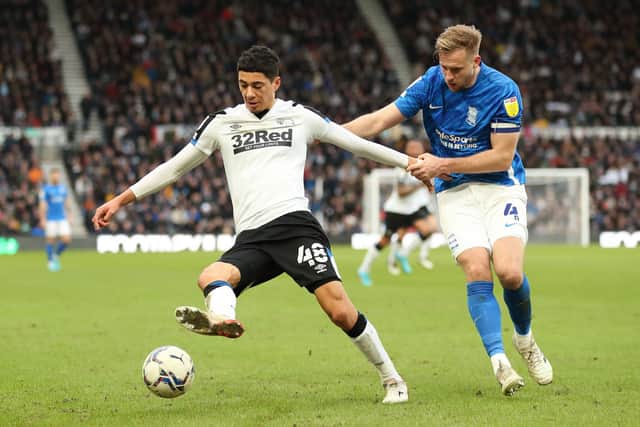 Luke Plange of Derby County. Credit: James Williamson - AMA/Getty Images