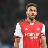 Pierre-Emerick Aubameyang in one of his last games for Arsenal. Credit: Stuart MacFarlane/Arsenal FC via Getty Images