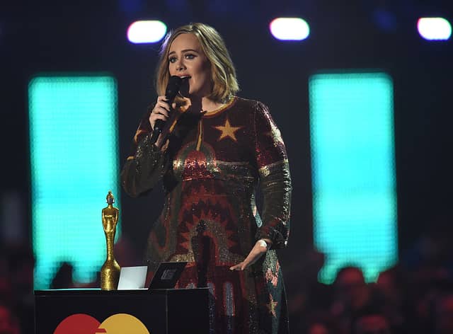 Adele with her Best British Album of the Year award on stage at the Brit Awards 2016 (Photo: Ian Gavan/Getty Images)