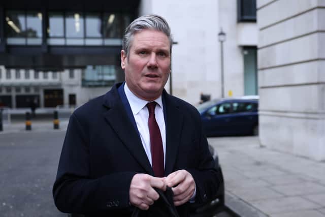 Labour leader Sir Keir Starmer was mobbed by angry protesters who were repeating accusations that he was personally responsible for the failure to prosecute Jimmy Savile. (Credit: Getty)