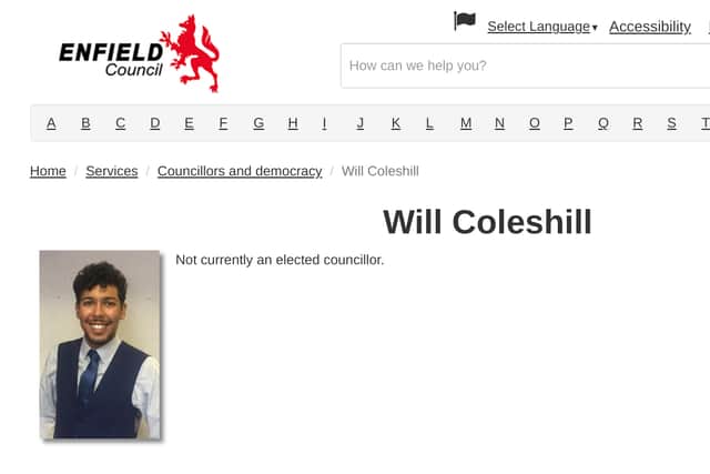 Will Coleshill, as an Enfield councillor: Photo: Enfield Council