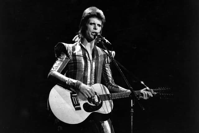 David Bowie performs his final concert as Ziggy Stardust at the Hammersmith Odeon, London, in July 1973. His first concert as Ziggy Stardust was on February 10 1972 in a pub in Tolworth, Kingston. Credit: Express/Express/Getty Images