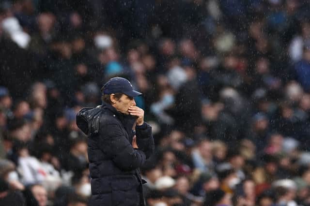 Antonio Conte, Manager of Tottenham Hotspur looks on during the Premier League match  (Photo by Ryan Pierse/Getty Images)