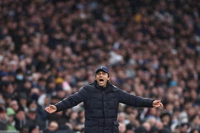  Antonio Conte, Manager of Tottenham Hotspur reacts during the Premier League match (Photo by Ryan Pierse/Getty Images)