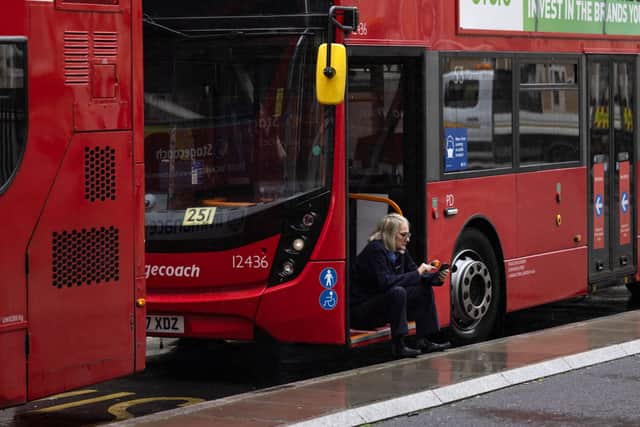 A bus driver takes a break. Credit: Dan Kitwood/Getty Images