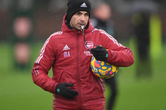 Arsenal manager Mikel Arteta leads a training session. Credit: Stuart MacFarlane/Arsenal FC via Getty Images