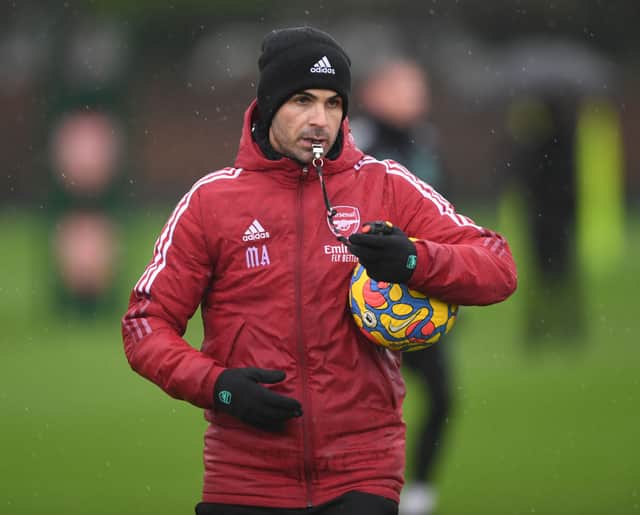 Arsenal manager Mikel Arteta leads a training session. Credit: Stuart MacFarlane/Arsenal FC via Getty Images