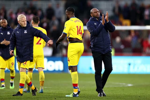 Patrick Vieira, Manager of Crystal Palace applauds fans after their sides draw  (Photo by Ryan Pierse/Getty Images)