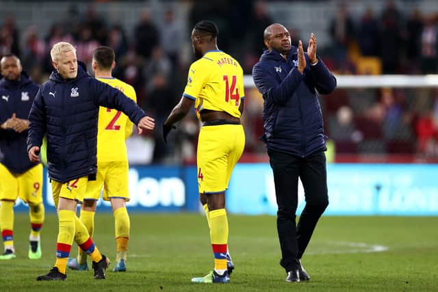 Patrick Vieira, Manager of Crystal Palace applauds fans after their sides draw (Photo by Ryan Pierse/Getty Images)