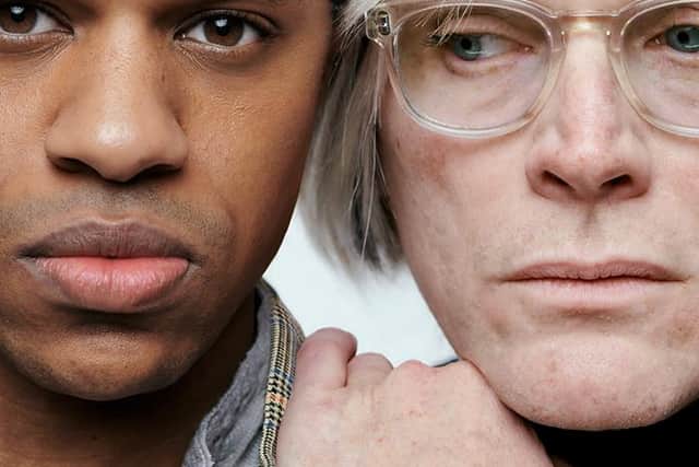 Paul Bettany from Wanda Vision (right) plays Andy Warhol, while Jeremy Pope from Hollywood plays Jean-Michel Basquiat. Credit: Young Vic
