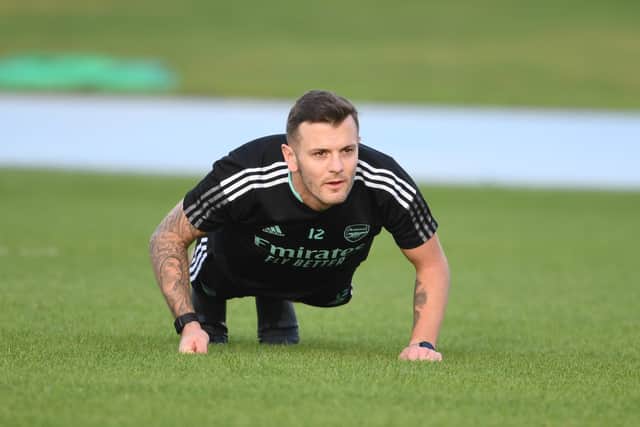 Jack Wilshere  of Arsenal during a training session at Nad Al Sheba Training Centre (Photo by Stuart MacFarlane/Arsenal FC via Getty Images)