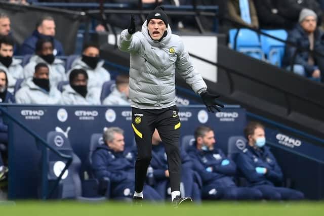 Thomas Tuchel, Manager of Chelsea gives their team instructions during the Premier League match  (Photo by Laurence Griffiths/Getty Images)