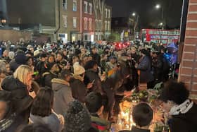 Mourners at the vigil for Jamal Edwards in Acton last night. Credit: Acton Notebook