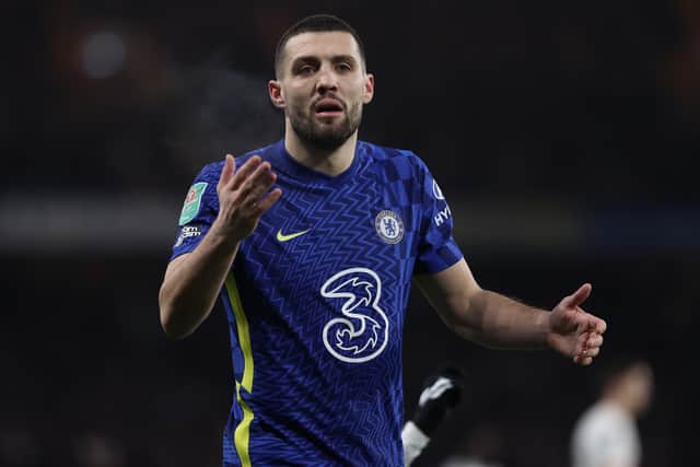 Mateo Kovacic of Chelsea reacts during the Carabao Cup Semi Final First Leg match  (Photo by Julian Finney/Getty Images)