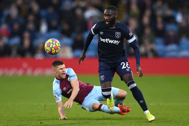 West Ham player Arthur Masuaku in action during the Premier League match  (Photo by Stu Forster/Getty Images)