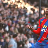 Wilfried Zaha of Crystal Palace reacts during the Premier League match between Crystal Palace (Photo by Christopher Lee/Getty Images)