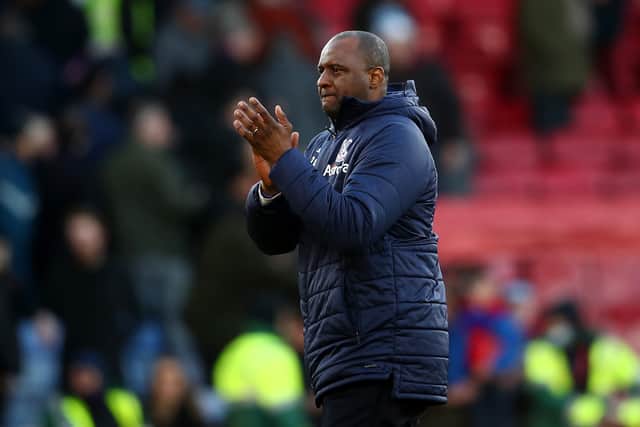 Patrick Vieira, Manager of Crystal Palace applauds fans after their sides draw (Photo by Christopher Lee/Getty Images)
