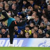 Romelu Lukaku of Chelsea warms up during the UEFA Champions League Round Of Sixteen (Photo by Mike Hewitt/Getty Images)