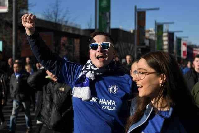 Chelsea fans arrive at the stadium prior to the Carabao Cup Final (Photo by Michael Regan/Getty Images)