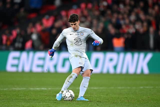  Kepa Arrizabalaga of Chelsea misses the deciding penalty in the penalty shoot out (Photo by Shaun Botterill/Getty Images)