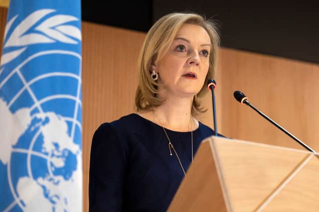 Britain’s Foreign Secretary Liz Truss at UN Human Rights Council at the European headquarters of the United Nations in Geneva (Photo: SALVATORE DI NOLFI/KEYSTONE/AFP via Getty Images)
