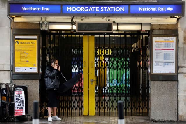 Moorgate Station closed on March 1 for Tube strike action. Credit: TOLGA AKMEN/AFP via Getty Images