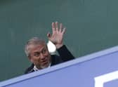 Chelsea's Russian owner Roman Abramovich waves during the English Premier League football match     (Photo credit should read IAN KINGTON/AFP via Getty Images)