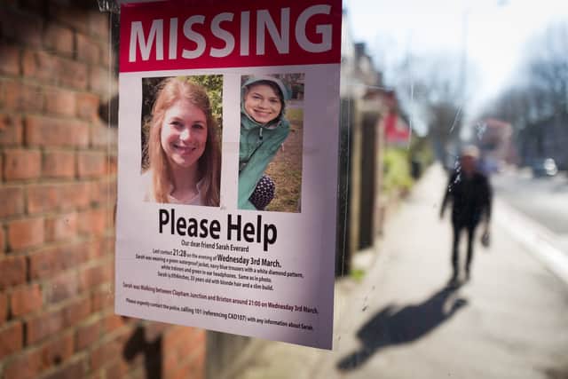 Posters near Clapham Common during an investigation into the disappearance of Sarah Everard. Photo: Getty