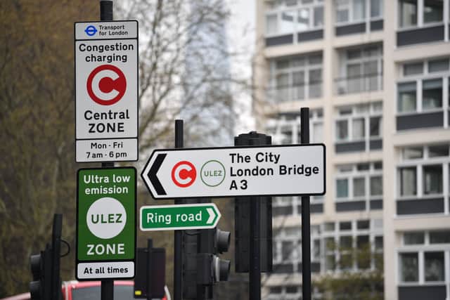 ULEZ signs in central London. Photo: Getty