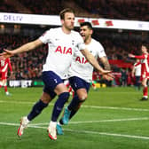 Harry Kane of Tottenham Hotspur celebrates a goal which was later disallowed for offside (Photo by Clive Brunskill/Getty Images