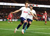 Harry Kane of Tottenham Hotspur celebrates a goal which was later disallowed for offside (Photo by Clive Brunskill/Getty Images