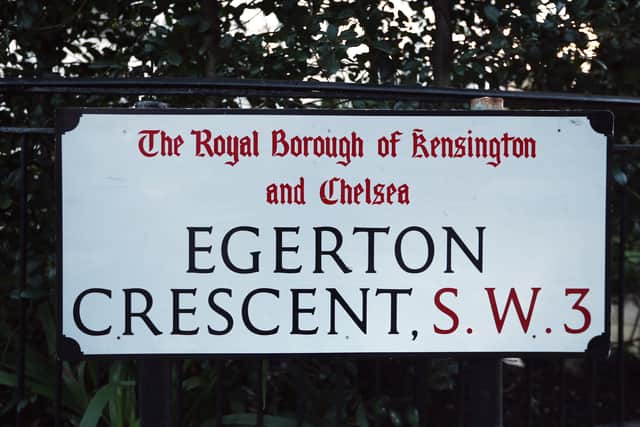 A street sign displays direction to Egerton Crescent in the Royal Borough of Kensington and Chelsea. Photo: Getty