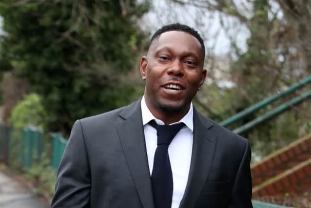 Dizzee Rascal, real name Dylan Kwabena Mills, arrives at Wimbledon Magistrates Court charged with assault, Wimbledon on February 18, 2022 in London, England. (Photo by GC Images/Getty Images)