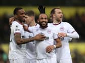 Bryan Mbeumo of Brentford celebrates with teammate Ivan Toney after scoring a goal (Photo by Julian Finney/Getty Images)