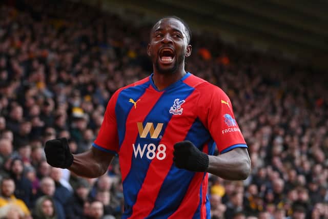 Jean-Philippe Mateta of Crystal Palace celebrates after scoring their side's first goal  (Photo by Laurence Griffiths/Getty Images)