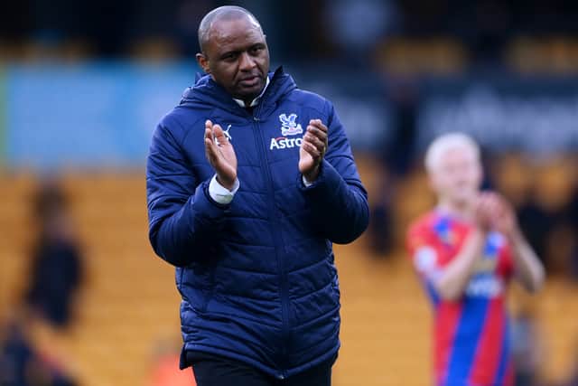 Patrick Vieira, Manager of Crystal Palace applauds the fans following victory in the Premier League (Photo by Laurence Griffiths/Getty Images)