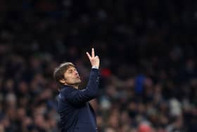 Antonio Conte manager of Spurs reacts during the Premier League match (Photo by Julian Finney/Getty Images)