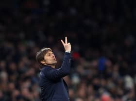 Antonio Conte manager of Spurs reacts during the Premier League match (Photo by Julian Finney/Getty Images)
