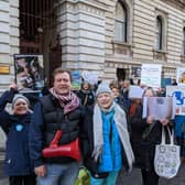Richard Ratcliffe with Barbara Ratcliffe at a protest for Nazanin’s release in December. Credit: Lynn Rusk